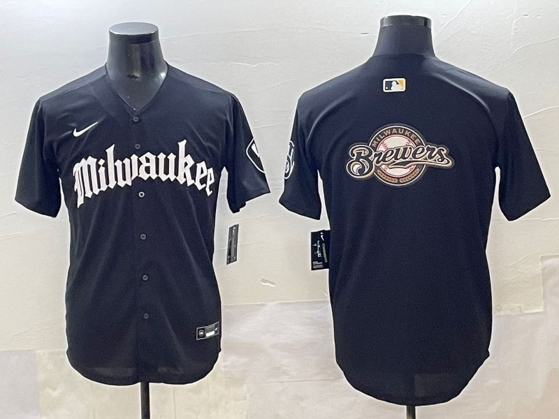 Men 2025 Milwaukee Brewers Blank Black Five generations Joint Name Nike MLB Jersey style 4